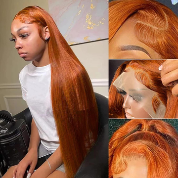 【Juice】Ginger Colored Bone Straight Style 13X4 Lace Frontal Wig 100% Human Hair Wig Pre Plucked